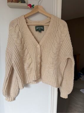 American Eagle Outfitters Beige Cable Knit Button-Front Cardigan
